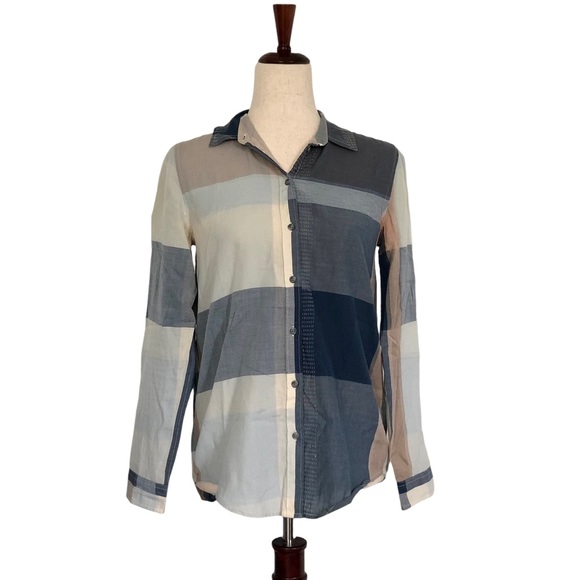 Lucky Brand Women’s Long Sleeve Button Down Patchwork Top, Blue Size XS - Picture 1 of 8